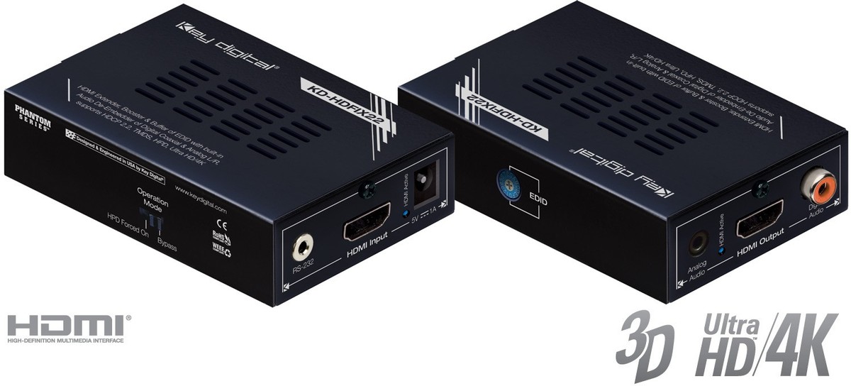 Key Digital KDHDFIX22 HDMI 4K/UHD Extender, DeEmbedder, EDID, HDCP 2.2, TMDS, HPD Conference
